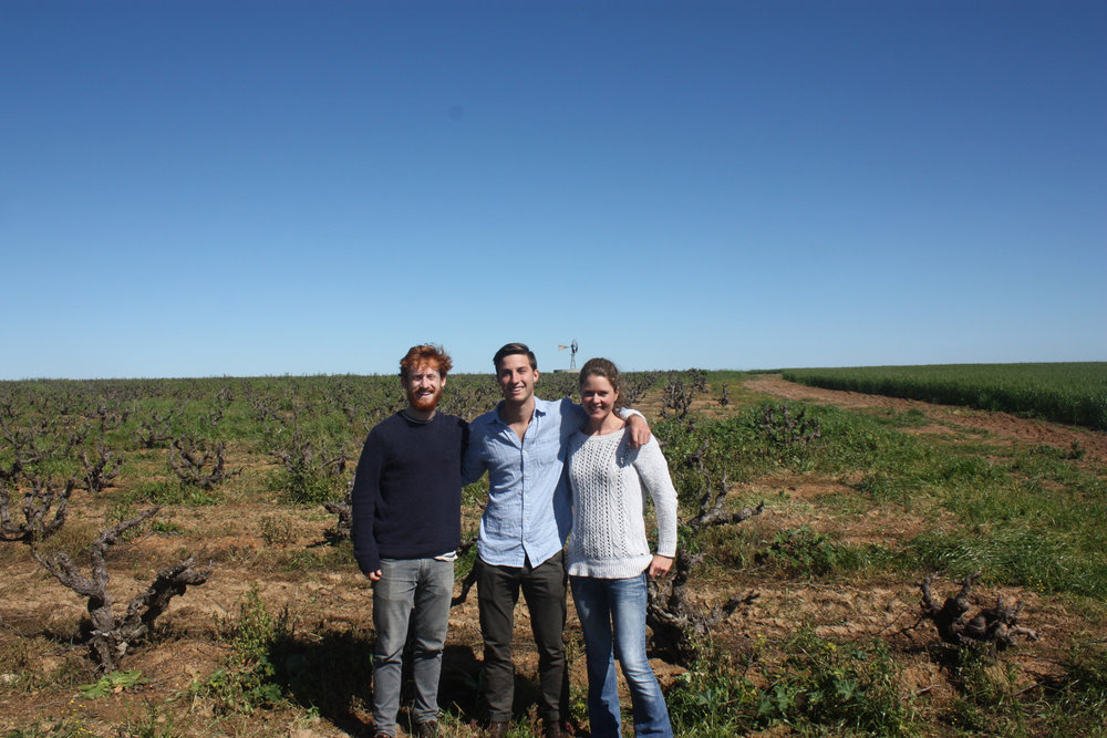 Bild på grundarna av Lubanzi wines på ett fält i Sydafrika