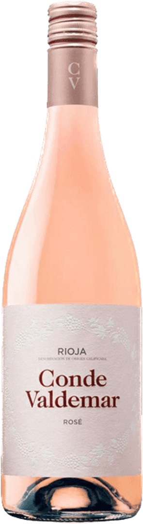 En lättare glasflaska med Conde Valdemar Rosé, en rosévin från Rioja i Spanien