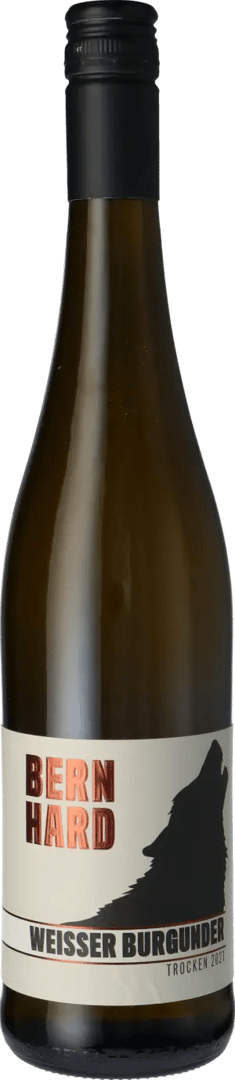 En glasflaska med Bernhard Weißer Burgunder Trocken, ett rött vin från Rioja i Spanien