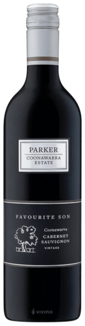 En lättare glasflaska med Parker Favourite Son, ett rött vin från South Australia i Australien