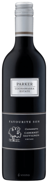 En lättare glasflaska med Parker Favourite Son, ett rött vin från South Australia i Australien