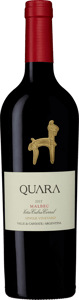En glasflaska med Quara Single Vineyard Malbec 2019, ett rött vin från North i Argentina