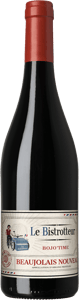 En glasflaska med Le Bistrotteur Bojo Time Beaujolais Nouveau 2023, ett rött vin från Bourgogne i Frankrike