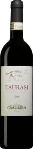 En flaska med Taurasi Tenuta Cavalier Pepe 2018, ett rött vin från Kampanien i Italien
