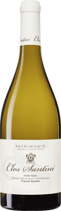 En flaska med Clos Santini Patrimonio Vieille Vigne Blanc 2021, ett vitt vin från Korsika i Frankrike
