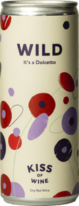En burk med Kiss of Wine WILD Dolcetto 2020, ett rött vin från Piemonte i Italien