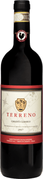 En glasflaska med Terreno Chianti Classico 2018, en rosévin från Tjeckien