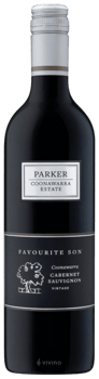 En lättare glasflaska med Parker Favourite Son, ett rött vin från South Australia i Australien