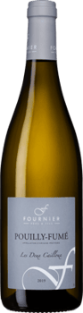En glasflaska med Fournier Pouilly-Fumé Les Deux Cailloux, ett vitt vin från Loiredalen i Frankrike