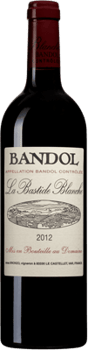 En lättare glasflaska med La Bastide Blanche, ett rött vin från Provence i Frankrike