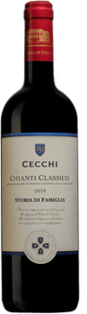 En lättare glasflaska med Storia di Famiglia Cecchi Chianti Classico, ett rött vin från Toscana i Italien