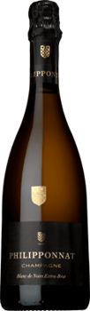 En glasflaska med Philipponnat Blanc de Noirs Extra Brut 2016, ett champagne från Champagne i Frankrike