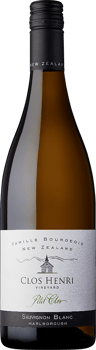 En glasflaska med Clos Henri Petit Clos Sauvignon Blanc 2020, ett rött vin från Balearerna i Spanien