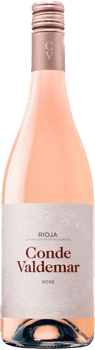 En lättare glasflaska med Conde Valdemar Rosé, en rosévin från Rioja i Spanien