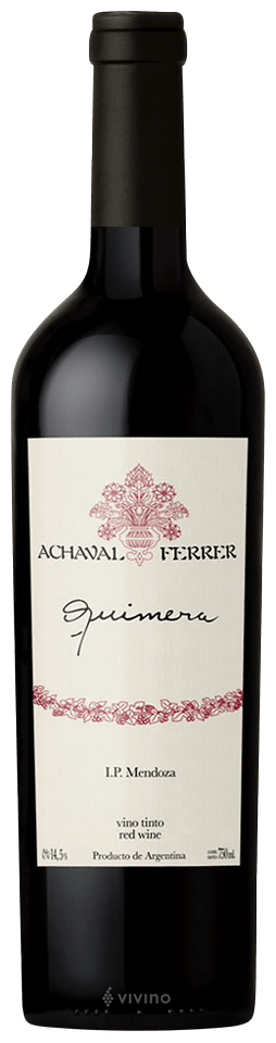 En glasflaska med Achaval-Ferrer Quimera 2019, ett rött vin från Cuyo i Argentina