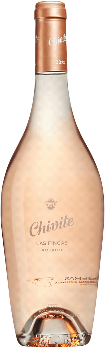 En glasflaska med Chivite Las Fincas Rosé 2023, en rosévin från Navarra i Spanien