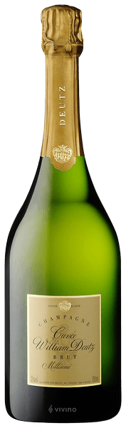 En glasflaska med Deutz Cuvée William 2014, ett champagne från Champagne i Frankrike