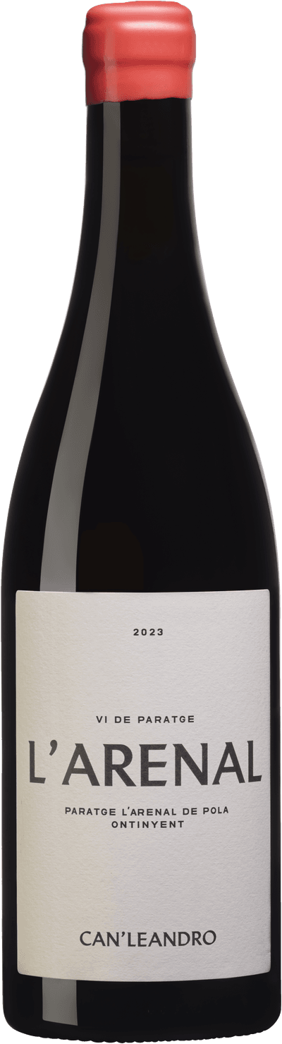 En glasflaska med Can Leandro L'Arenal 2023, ett rött vin från Spanien