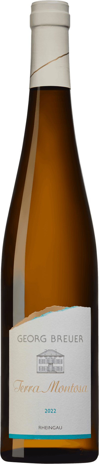 En glasflaska med Georg Breuer Terra Montosa Riesling 2023, ett vitt vin från Rheingau i Tyskland