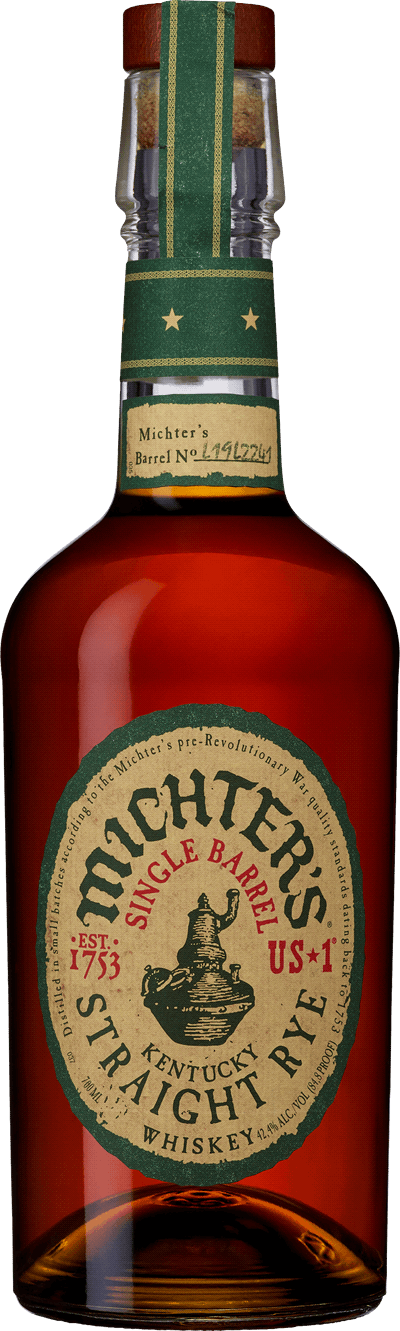 En glasflaska med Michter’s US*1 Kentucky Straight Rye, en whisky från Kentucky i USA