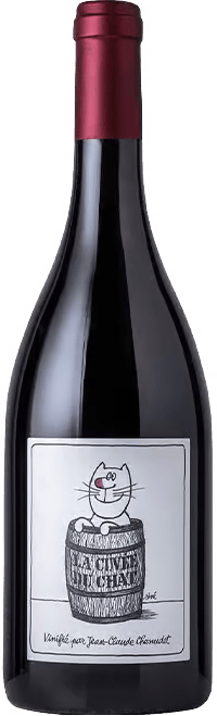 En glasflaska med Chateau Cambon Cuvée du Chat 2021, ett vitt vin från Venetien i Italien