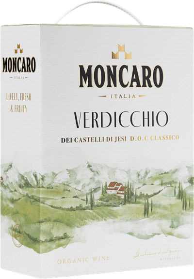 En box med Verdicchio dei Castelli di Jesi Classico 2022, ett vitt vin från Marche i Italien