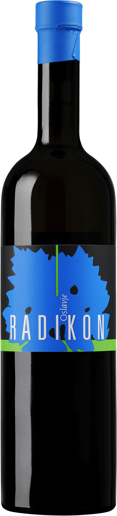 En glasflaska med Radikon Oslavje, 2018, ett vitt vin från Friuli-Venezia-Giulia i Italien