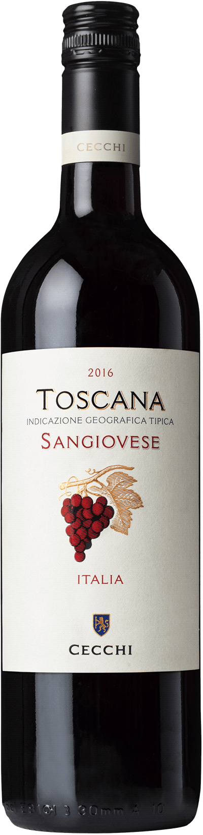 En lättare glasflaska med Cecchi Toscana Sangiovese 2022, ett rött vin från Toscana i Italien