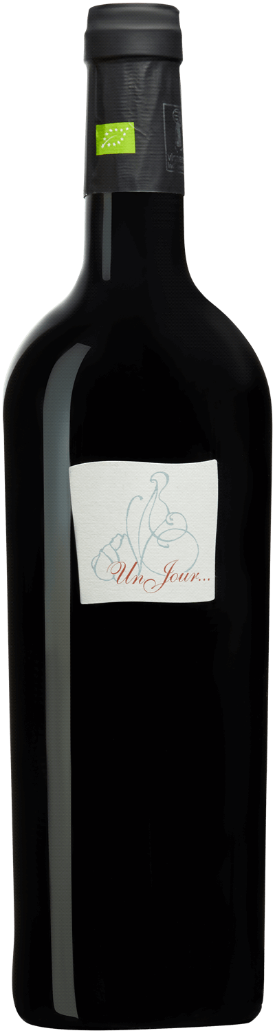 En glasflaska med Clos d'un Jour Un Jour 2022, ett rött vin från Frankrike sydväst i Frankrike