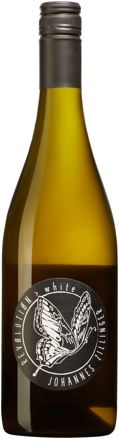 En lättare glasflaska med Johannes Zillinger Revolution White Maceration 2023, ett vitt vin från Weinland Österreich i Österrike