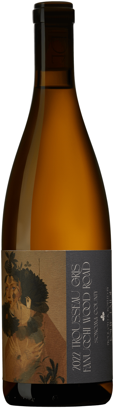 En glasflaska med Jolie Laide Trousseau Gris 2022, ett vitt vin från Kalifornien i USA