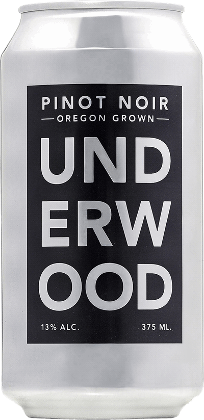 En burk med Underwood Pinot Noir, ett rött vin från Oregon i USA