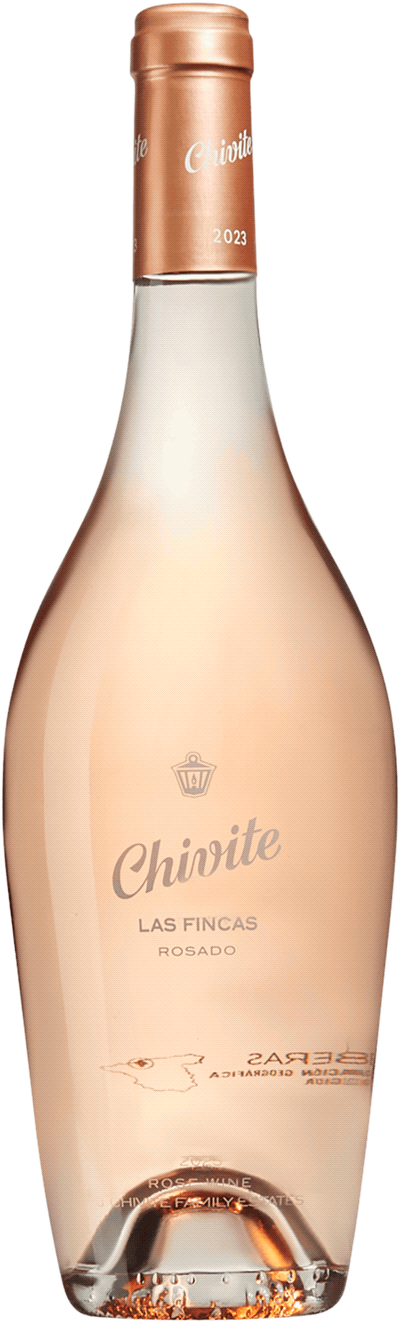 En glasflaska med Chivite Las Fincas Rosé 2023, en rosévin från Navarra i Spanien