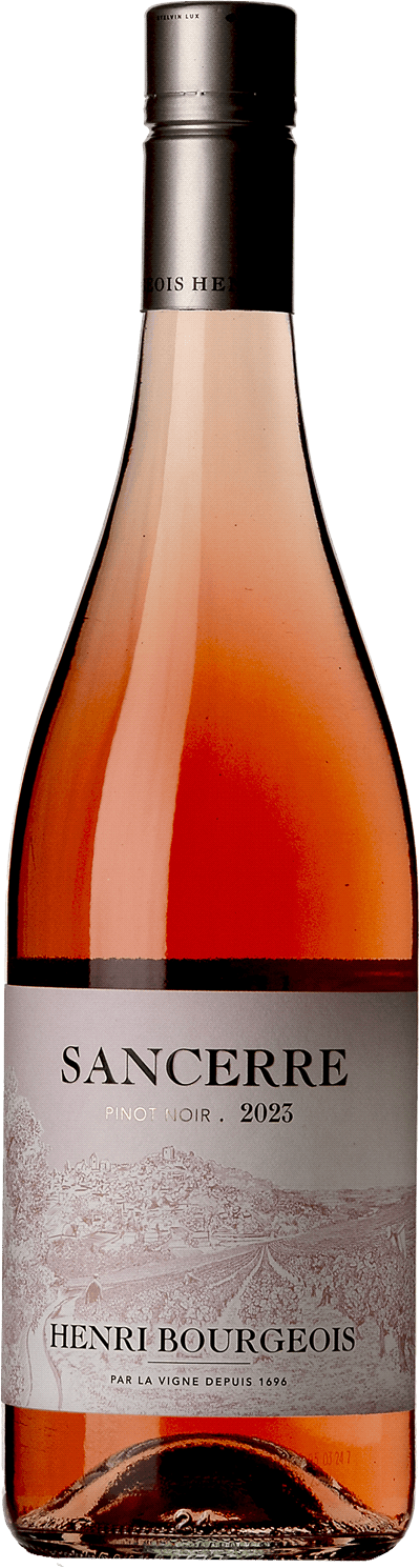 En lättare glasflaska med Henri Bourgeois Sancerre Rosé 2023, en rosévin från Loiredalen i Frankrike