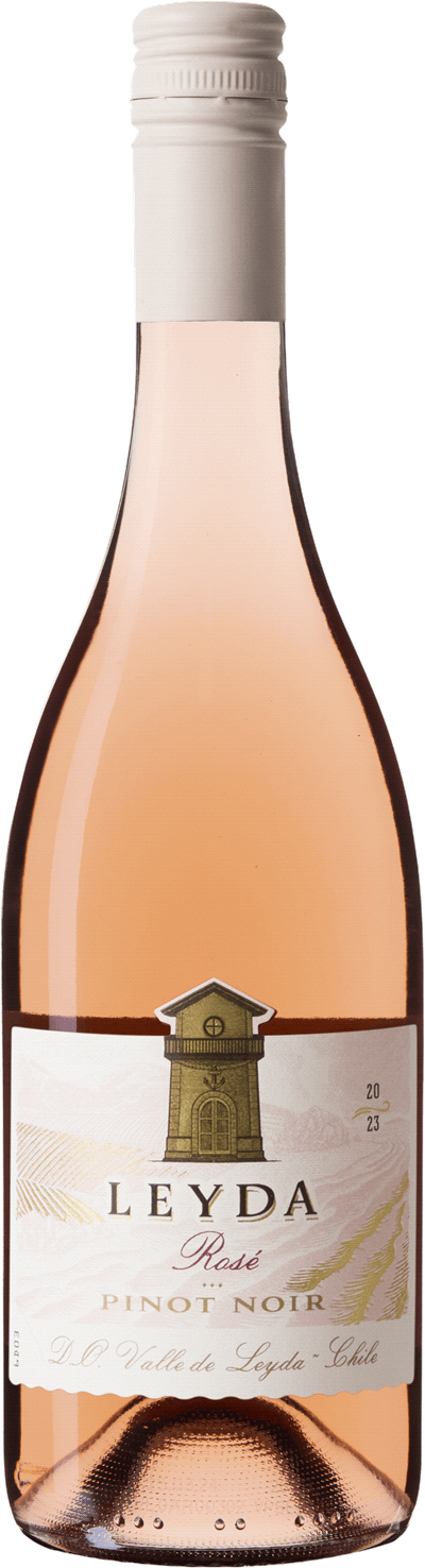En lättare glasflaska med Leyda Reserva Rosé Pinot Noir 2023, en rosévin från Aconcagua i Chile