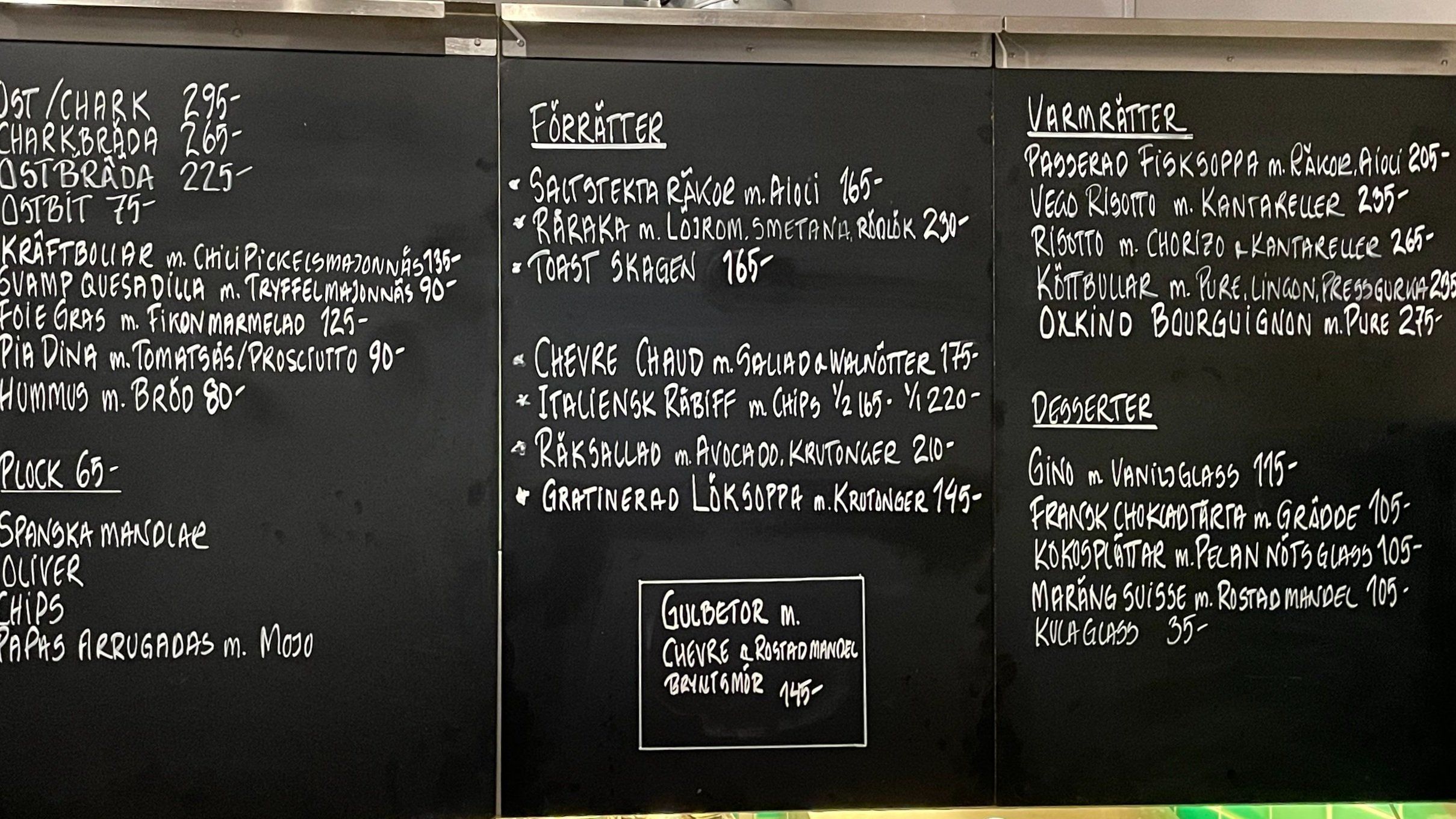 Menyn på vinbar Odenplan