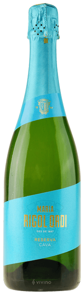 En glasflaska med Maria de Maria Rigol Ordi Gran Reserva Brut Nature Organic 2018, en mousserande från Cava i Spanien