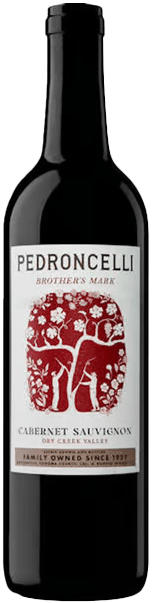 En lättare glasflaska med Pedroncelli Brother's Mark Cabernet Sauvignon 2021, ett rött vin från Kalifornien i USA
