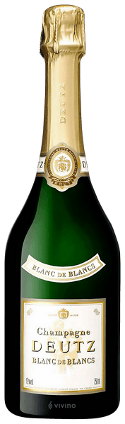 En glasflaska med Deutz Blanc de Blancs 2018, ett champagne från Champagne i Frankrike