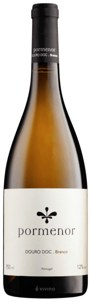 En glasflaska med Pormenor Vinhos Douro Branco 2022, ett vitt vin från Douro i Portugal