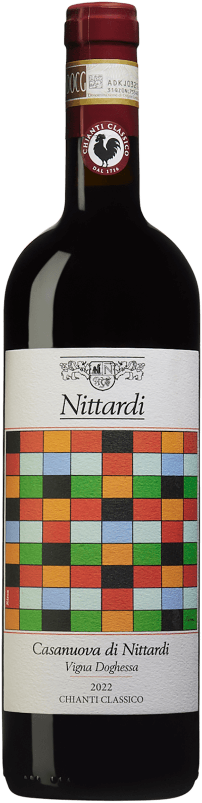 En glasflaska med Casanuova di Nittardi Vigna Doghessa Chianti Classico 2022, ett rött vin från Toscana i Italien