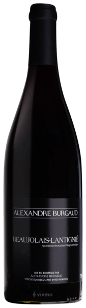 En lättare glasflaska med Alexandre Burgaud Beaujolais Villages Lantignié 2023, ett rött vin från Bourgogne i Frankrike