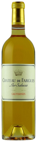 En lättare glasflaska med Château de Fargues 1998, ett vitt vin från Bordeaux i Frankrike