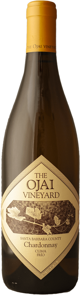En glasflaska med Ojai Clima Frío Chardonnay 2023, ett vitt vin från Kalifornien i USA