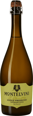 En glasflaska med Montelvini Il Brutto Asolo Prosecco Superiore, en mousserande från Venetien i Italien