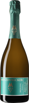 En glasflaska med Motzenbäcker Riesling Kalkstein Sekt Brut, en mousserande från Tyskland
