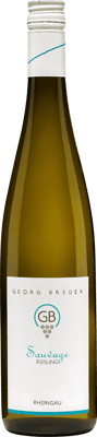 En lättare glasflaska med Georg Breuer Riesling Sauvage, ett vitt vin från Rheingau i Tyskland