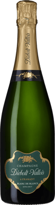 En glasflaska med Diebolt-Vallois Blanc de Blancs, ett champagne från Champagne i Frankrike