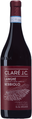 En glasflaska med G.D. Vajra Claré JC Langhe Nebbiolo, ett rött vin från Piemonte i Italien