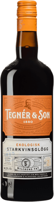 En glasflaska med Tegnér & Son Wilckens Fat Starkvinsglögg, en glögg och Glühwein från Sverige